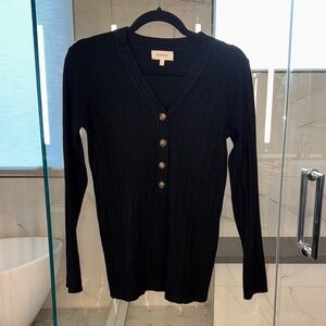 Bohme Black Button-Down Ribbed Top